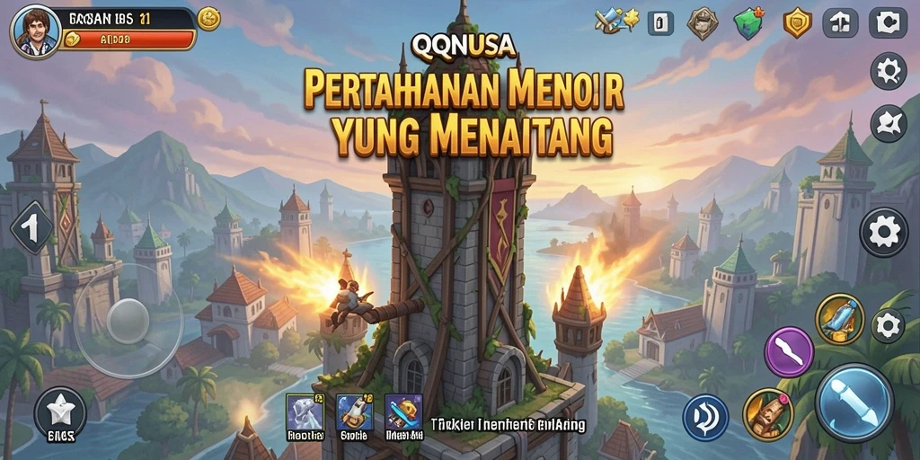 Gameplay QQNUSA dengan grafik menara pertahanan yang menawan.